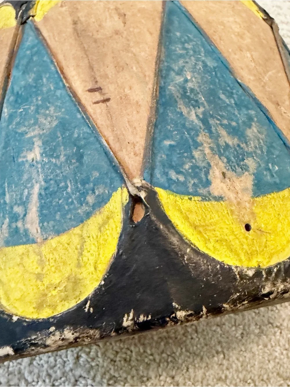 Vintage Cochiti Pueblo Native American Painted Rawhide Wood Hand Drum 7.5